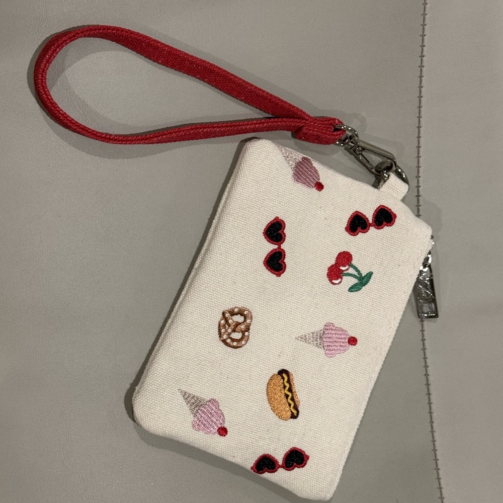 Madden Girl Embroidered Snack & Cherry Wristlet - White Canvas